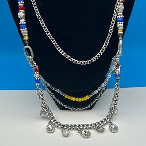 Vintage Premier New Beaded‎ Silver Chain multi strand Necklace